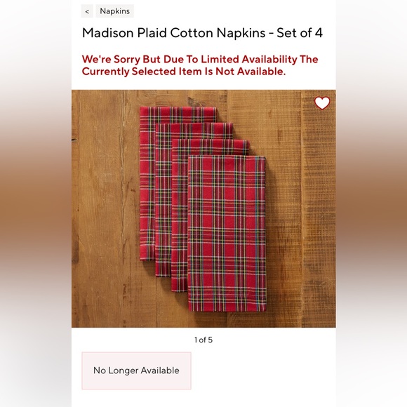Pottery barn Madison Plaid Napkins, Set of 8 - Picture 3 of 4